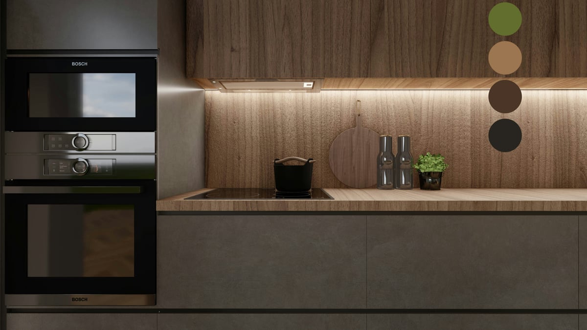 Executive kitchen with dark cabinets and integrated appliances